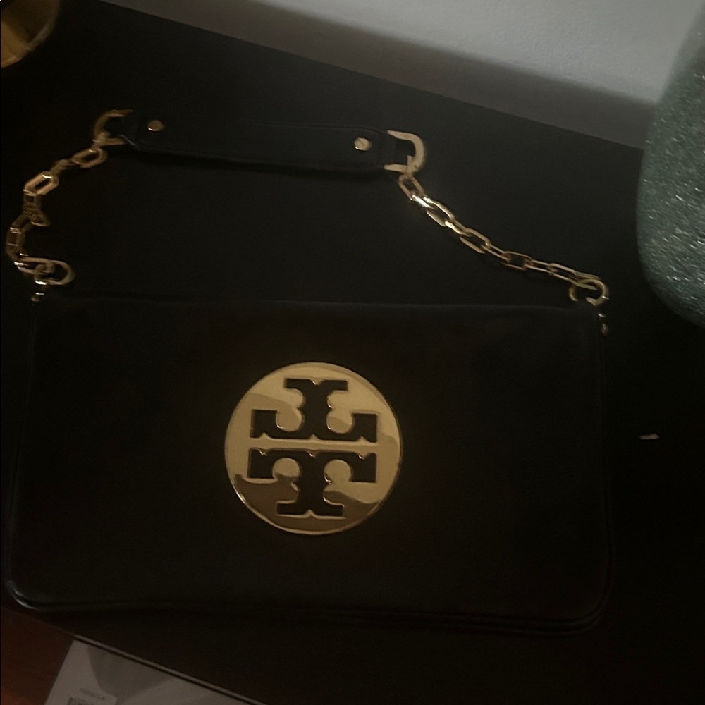 Tory Burch Black and Gold Briefcase clutch with Structured Design - Picture 10 of 16